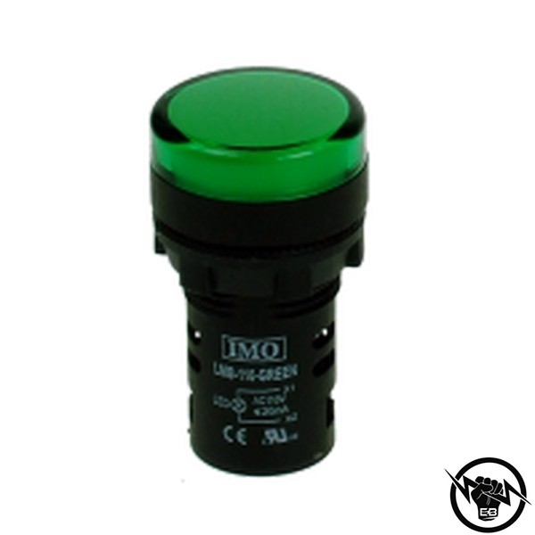 Индикатор - моноблок, монтажен отвор - Ф22, IP65, LED - 12V AC/DC, зелен