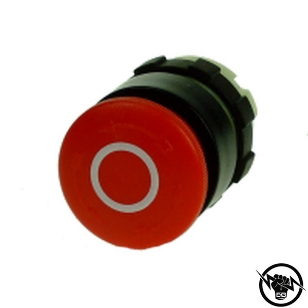 Авариен стоп бутон - 28mm, червен със символ O, монтажен отвор Ф22, освобождаване със завъртане