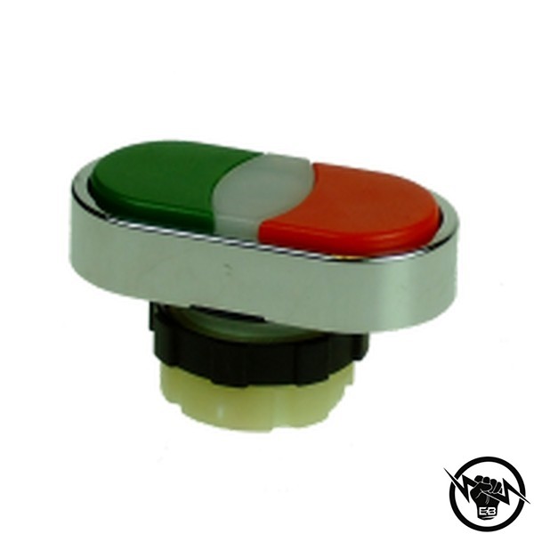 Бутон - двоен, с индикатор, без задръжка, монтажен отвор - Ф22, зелен/червен